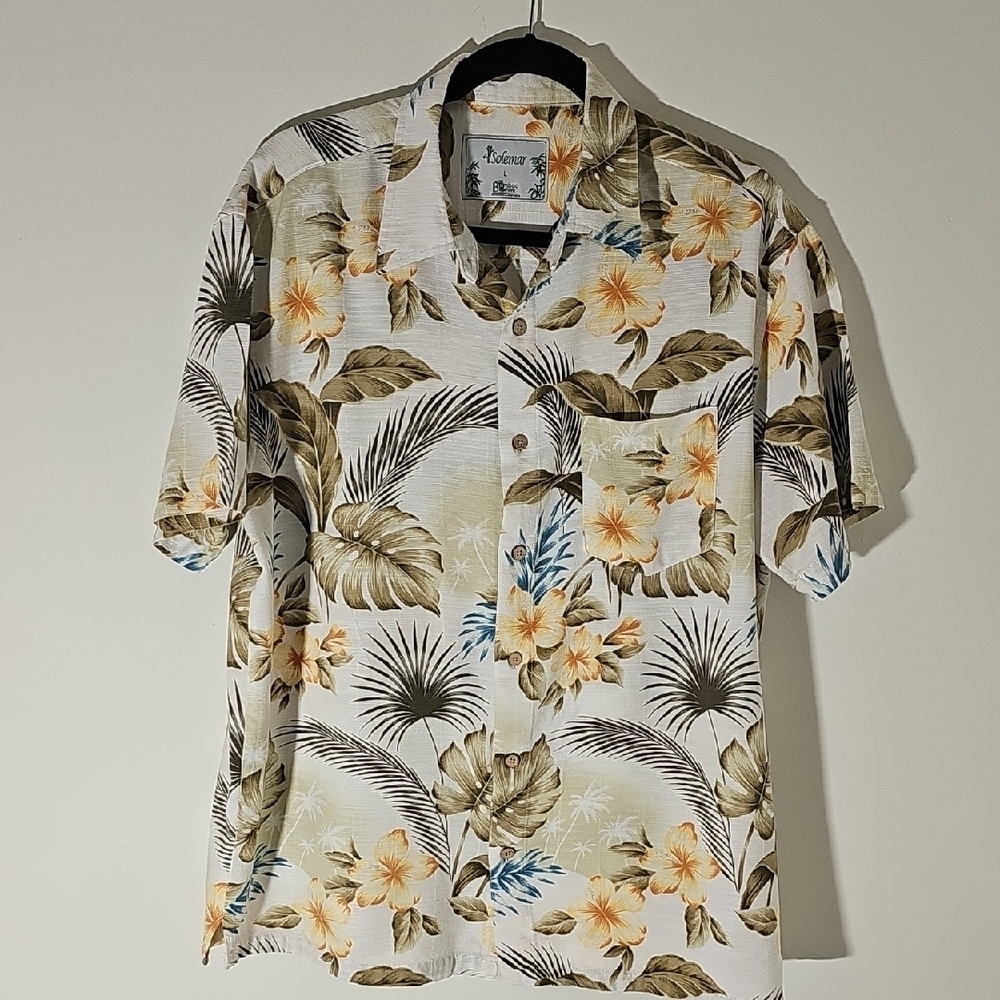 SOLEMAR‎ ALOHAS Hawaiian Floral Men's Shirt. SIZE LARGE.